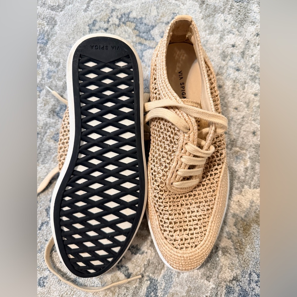 Via Spiga Beige Knit Lace-Up Sneakers - Picture 3 of 3